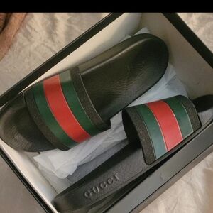 Gucci black slide sandals red green Web stripe kids' 35EUR/3U.S./women's 5U.S.